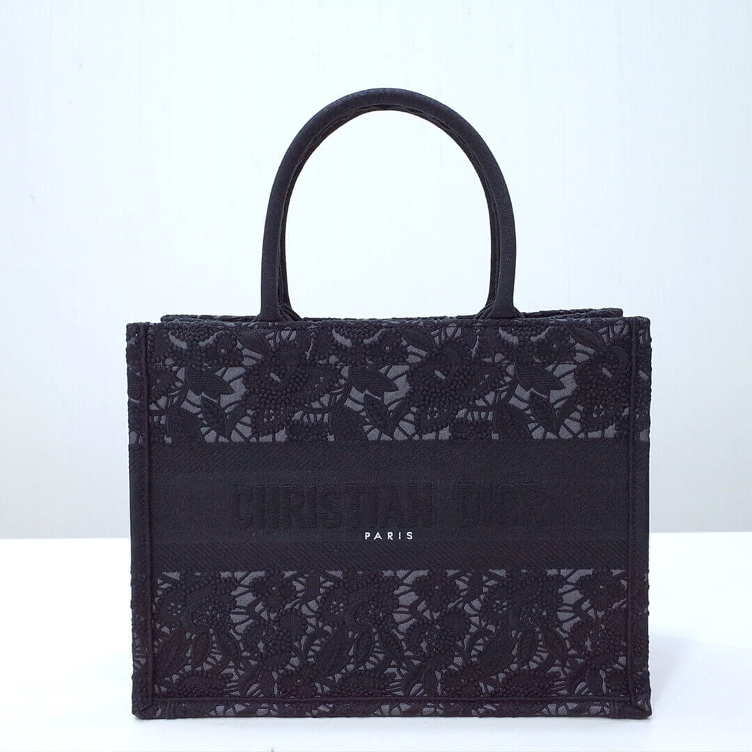 DO1286 book tote small size 36.5cm 41.5cm embroidery black-3