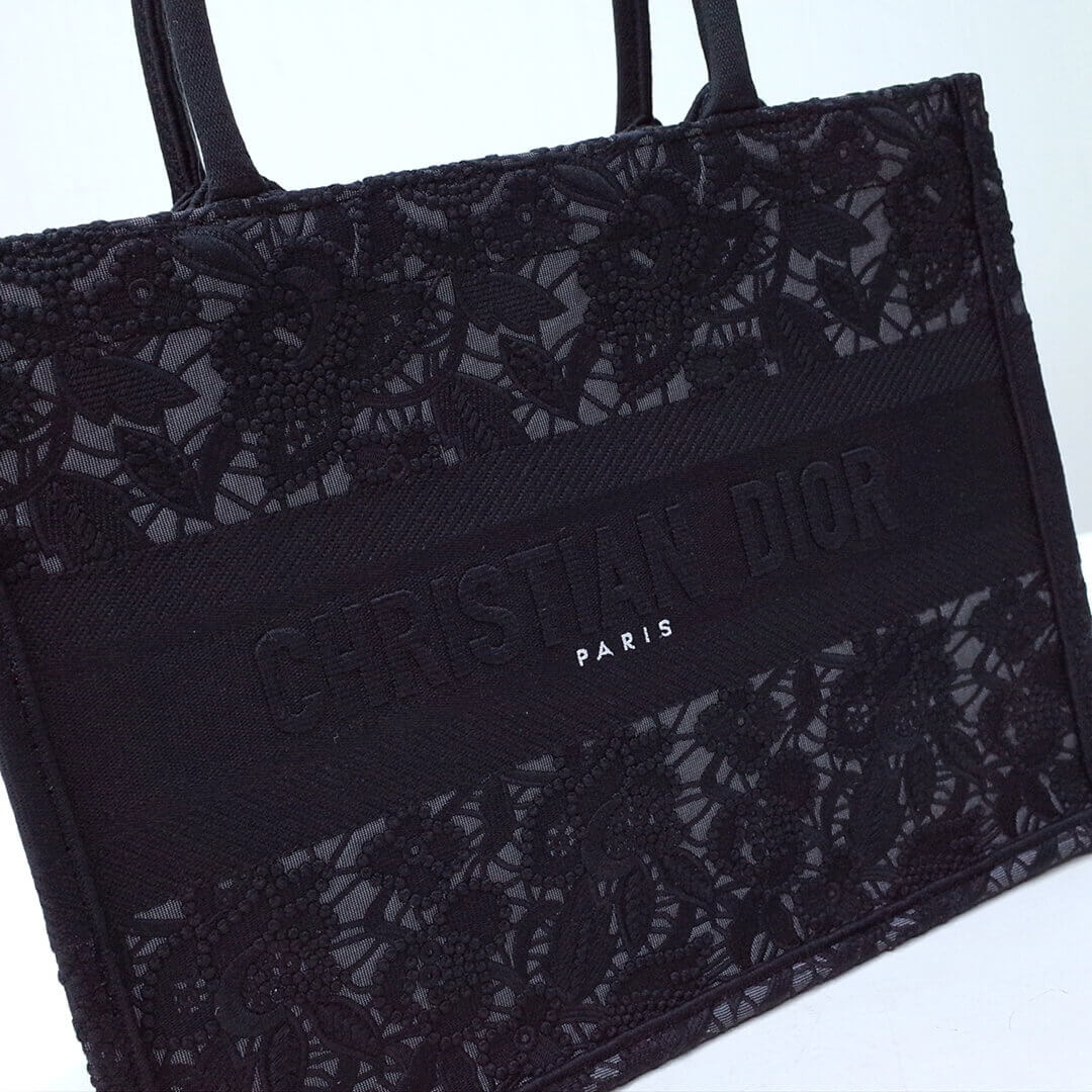 DO1286 book tote small size 36.5cm 41.5cm embroidery black-3