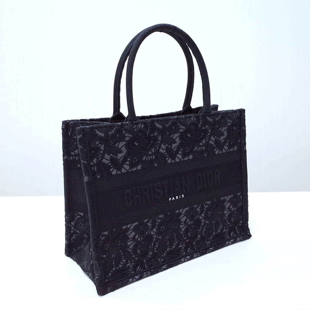 DO1286 book tote small size 36.5cm 41.5cm embroidery black-3