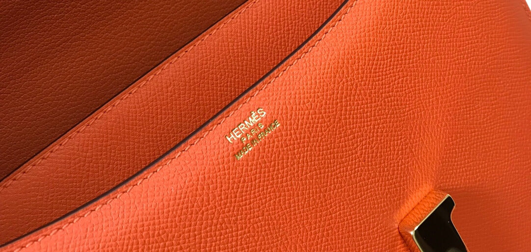 HM Constance 19 23 Orange Epsom Leather Wax Thread Handmade Sew