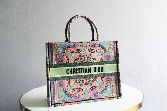 dior book tote bag green pink