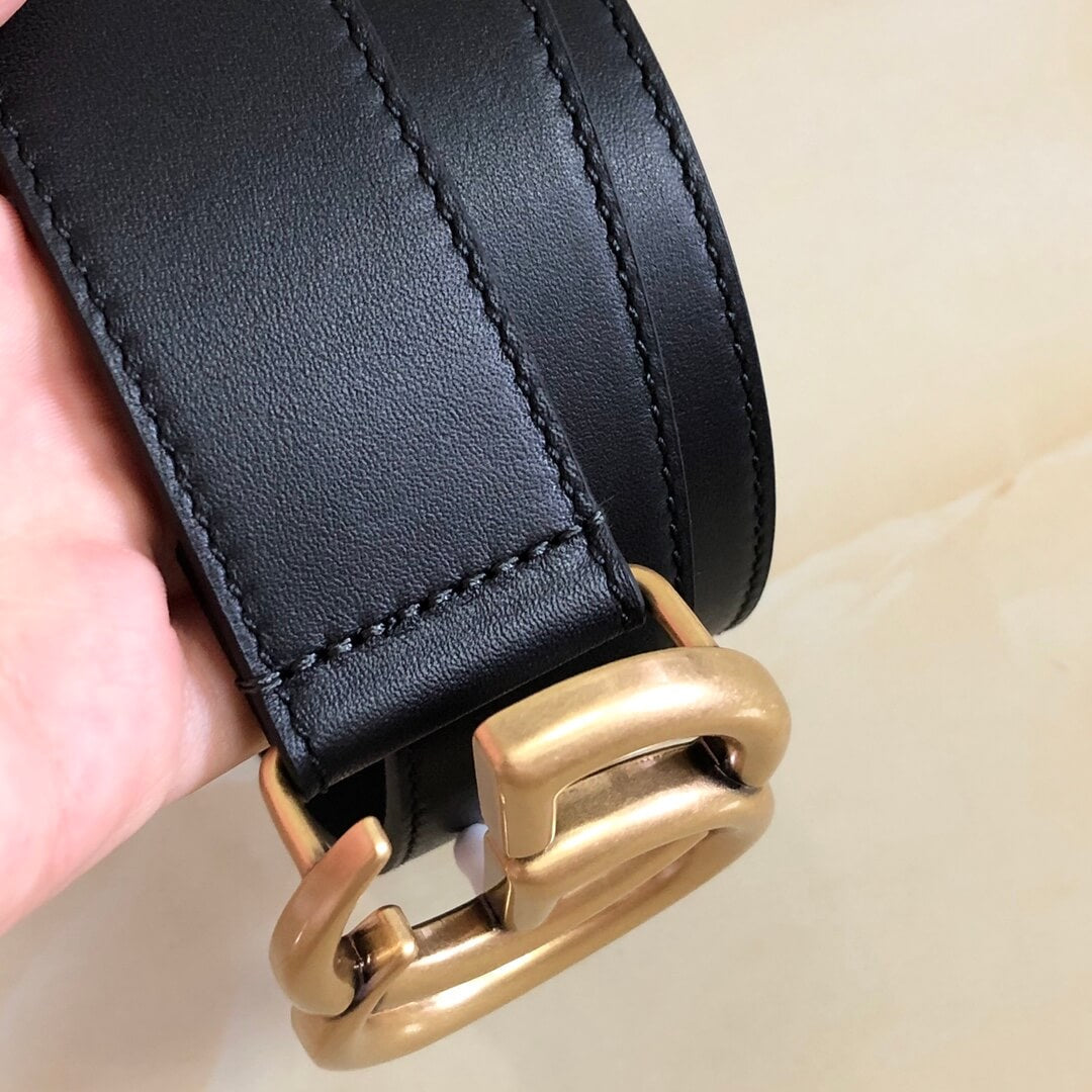 GC 409417 Black Leather belt with Gold Double G buckle