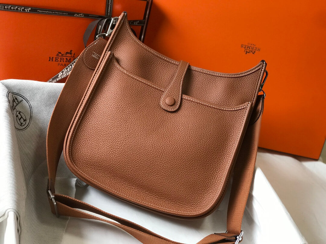 HM Evelyne Bag MM 28 togo calfskin brown Machine sewing