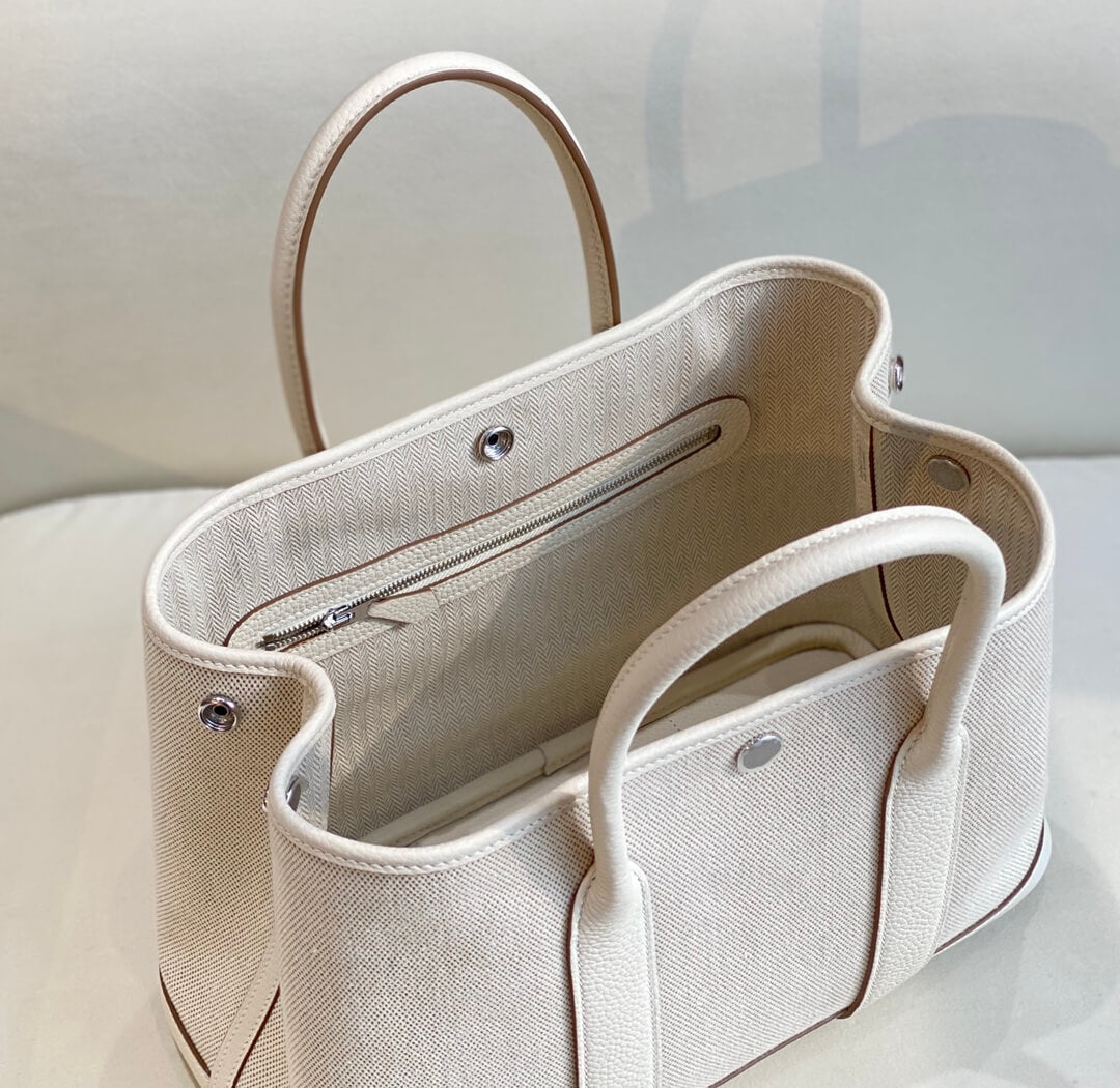 HM Garden tote handbag 30cm canvas leather trim white