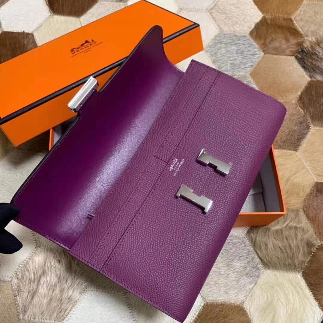 herme long wallet purple silver