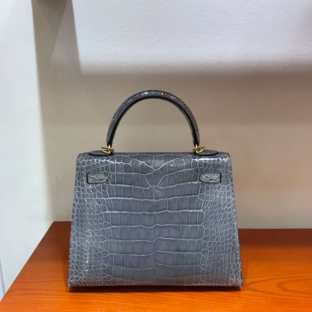 HM kelly real crocodile leather 25cm grey