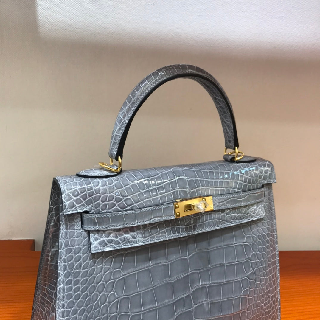 HM kelly real crocodile leather 25cm grey