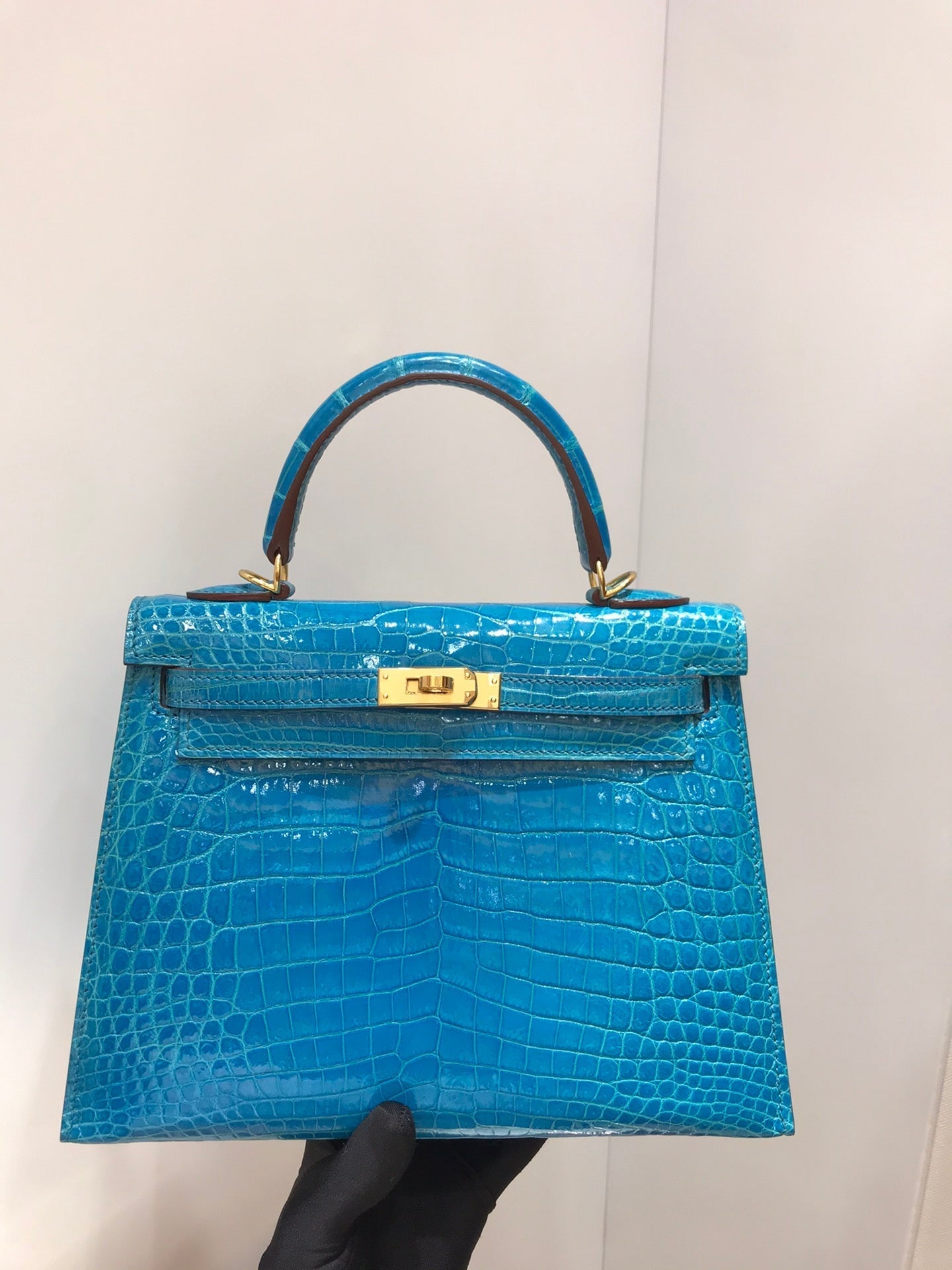 HM kelly real crocodile leather 25cm blue