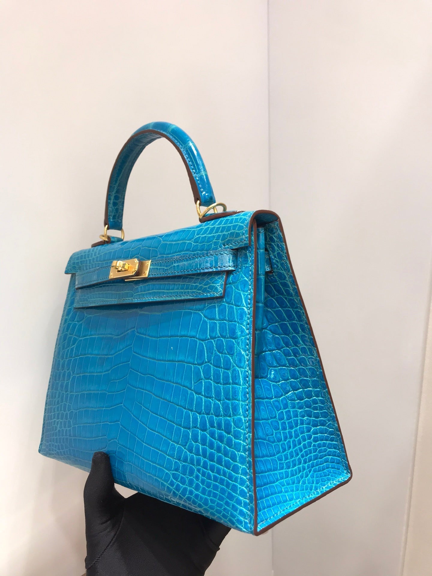 HM kelly real crocodile leather 25cm blue