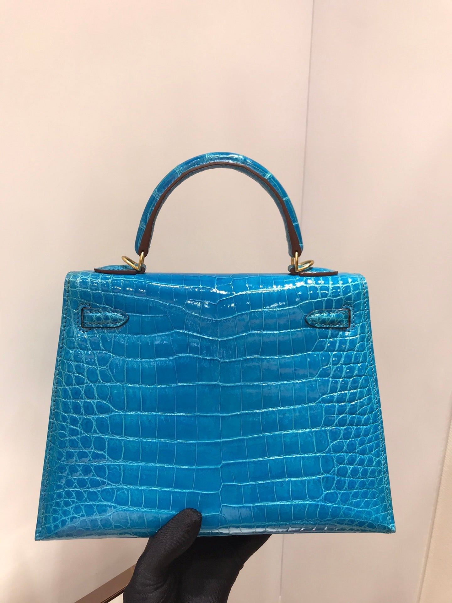 HM kelly real crocodile leather 25cm blue