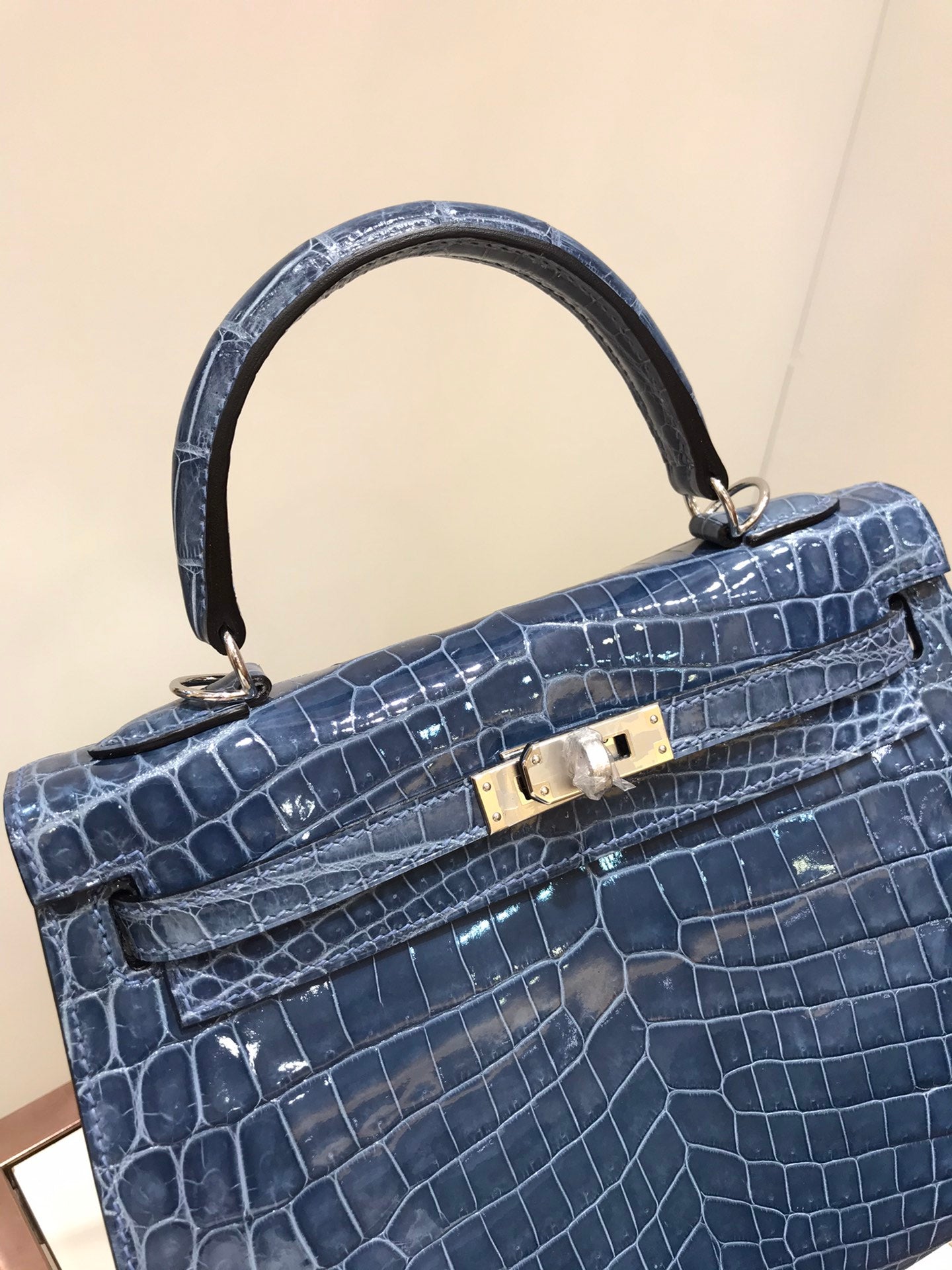 HM kelly real crocodile leather 25cm dark blue