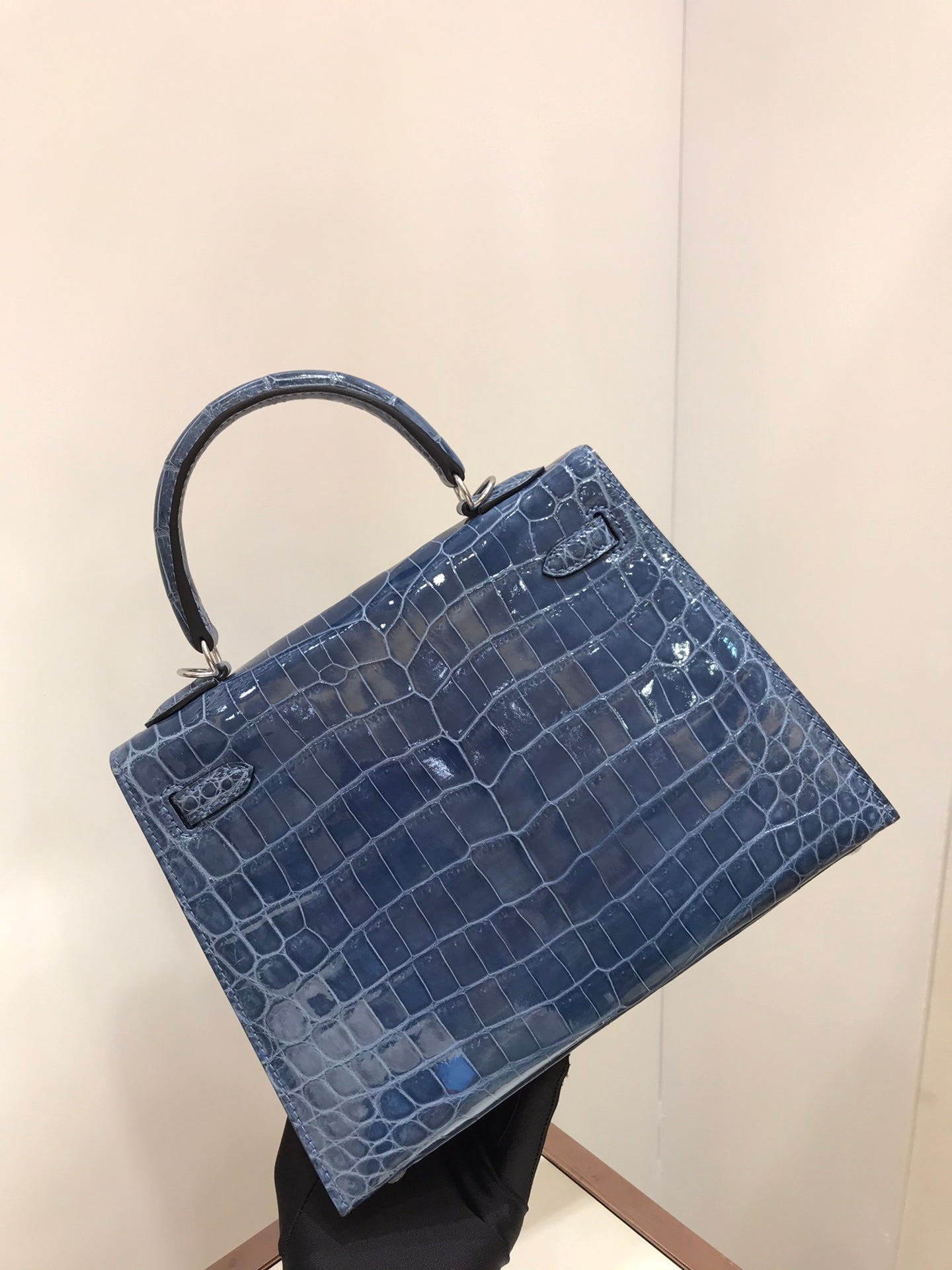 HM kelly real crocodile leather 25cm dark blue