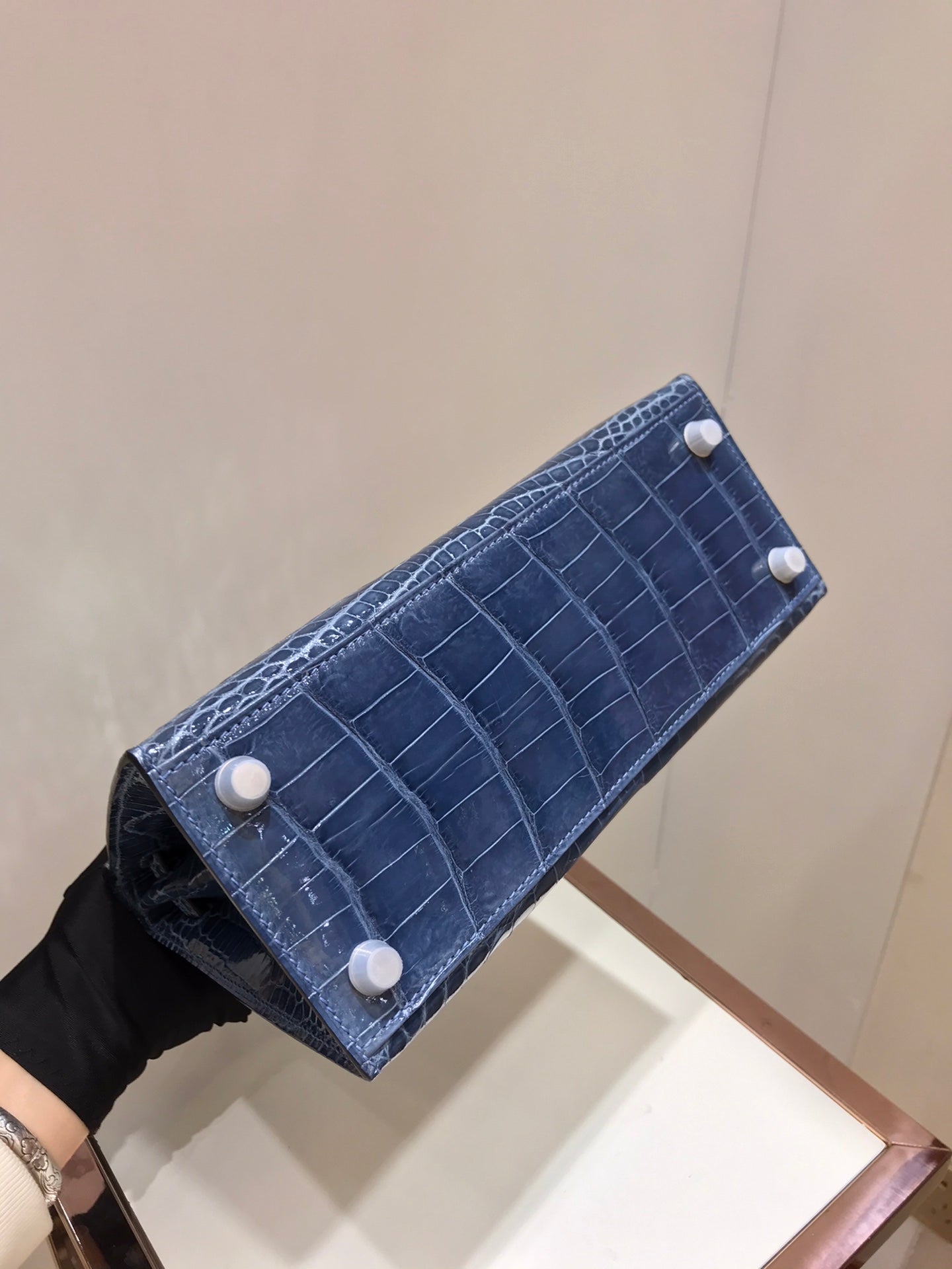 HM kelly real crocodile leather 25cm dark blue