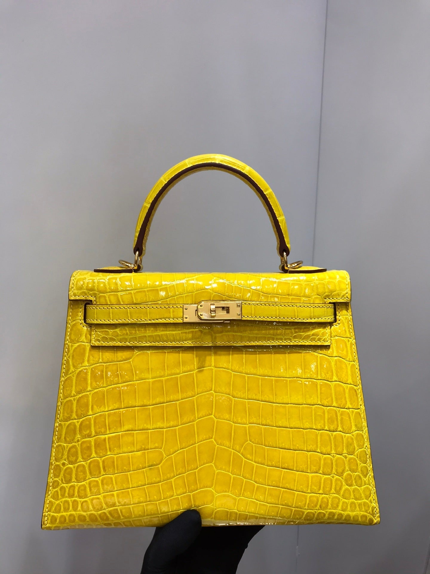 HM kelly real crocodile leather 25cm YELLOW