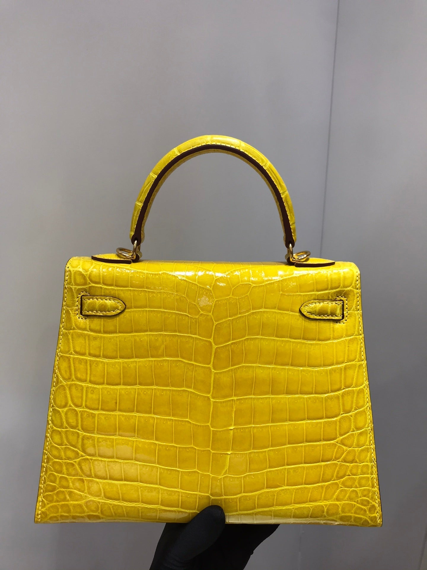 HM kelly real crocodile leather 25cm YELLOW