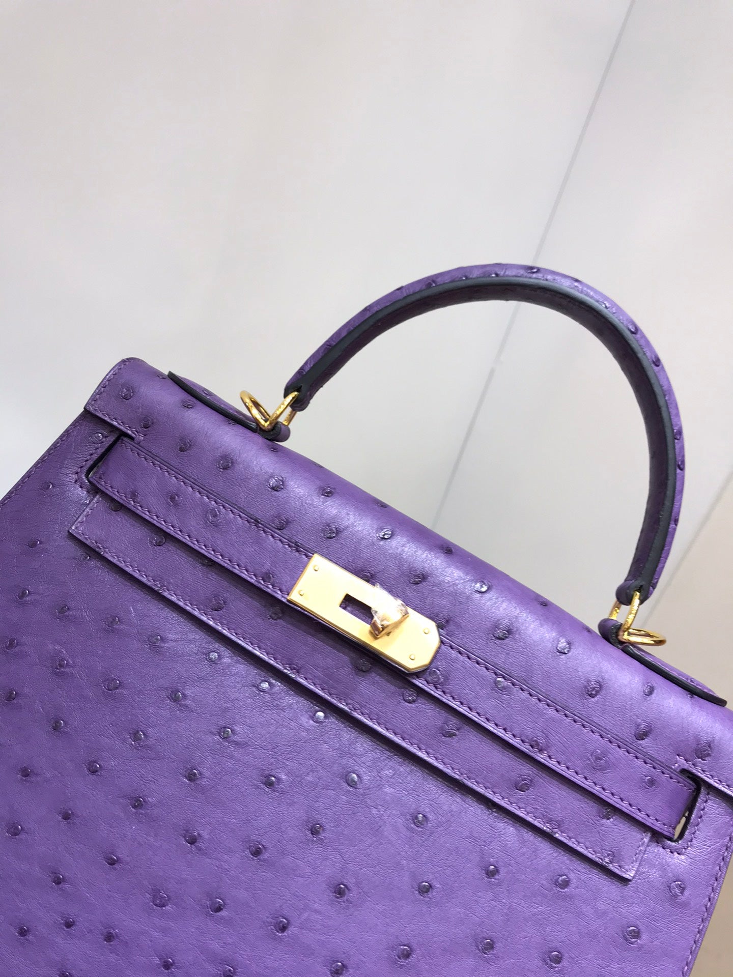 HM kelly bag 28  purple Ostrich leather gold hardware wax thread handmade