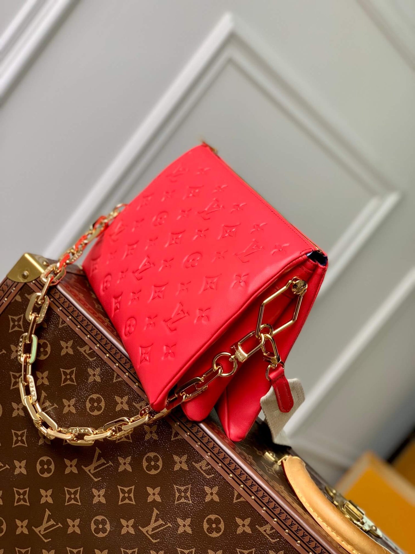 M57790 Coussin Monogram PM 26cm red Female bag All leather