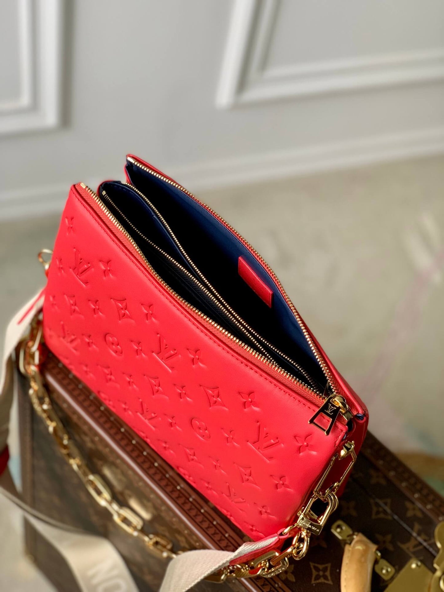 M57790 Coussin Monogram PM 26cm red Female bag All leather