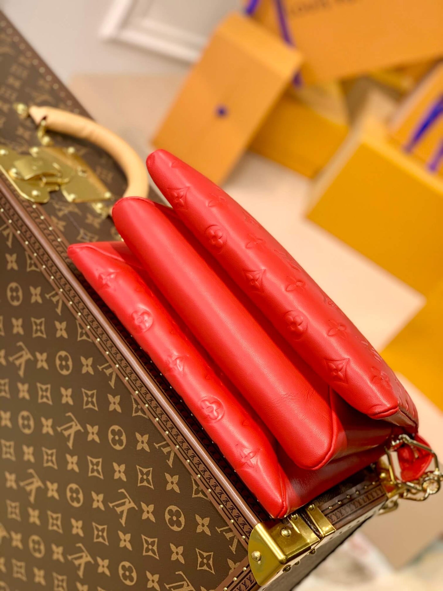 M57792 Coussin Monogram 26cm red Female bag All leather