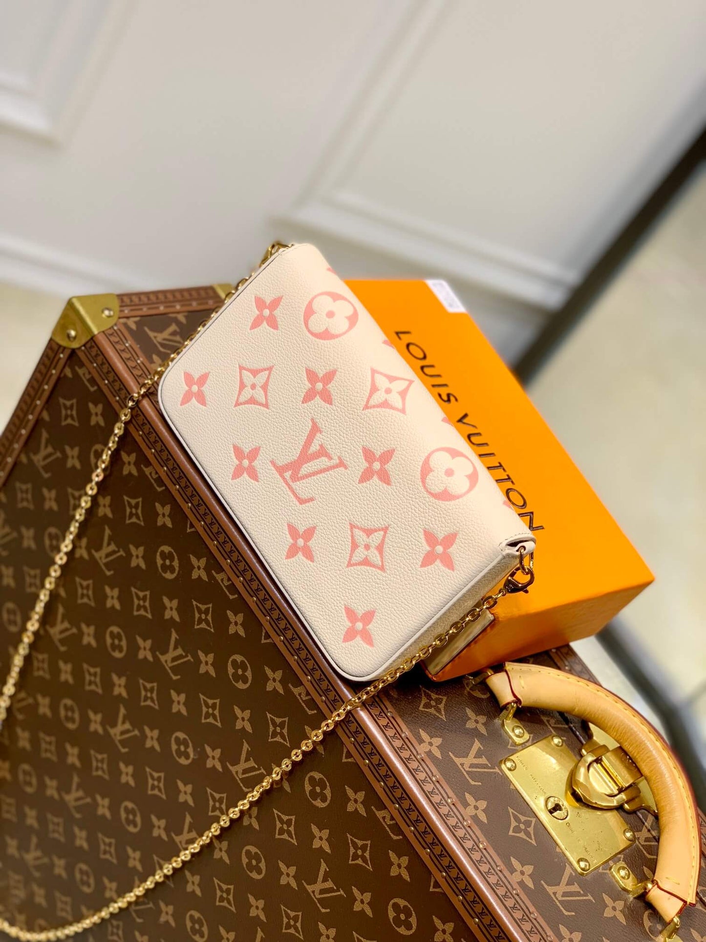 M82047 POCHETTE FÉLICIE Monogram 21cm Myosotis apricot