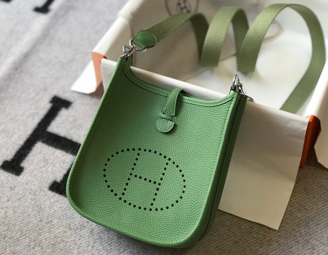 green crossbody bag silver hardware togo leather