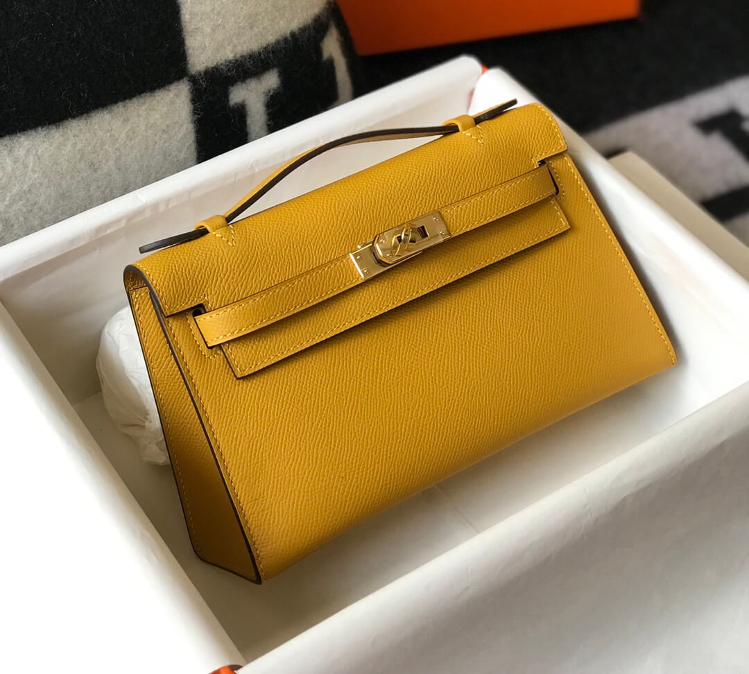 MINI Kelly Pouchetter 22cm yellow Epsom leather first generation