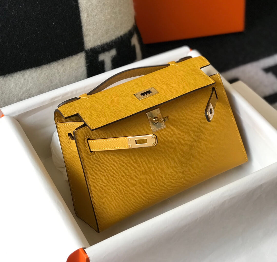 MINI Kelly Pouchetter 22cm yellow Epsom leather first generation