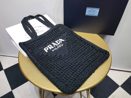 PRA 1BG393 Coconut fiber Tote bag 36CM black