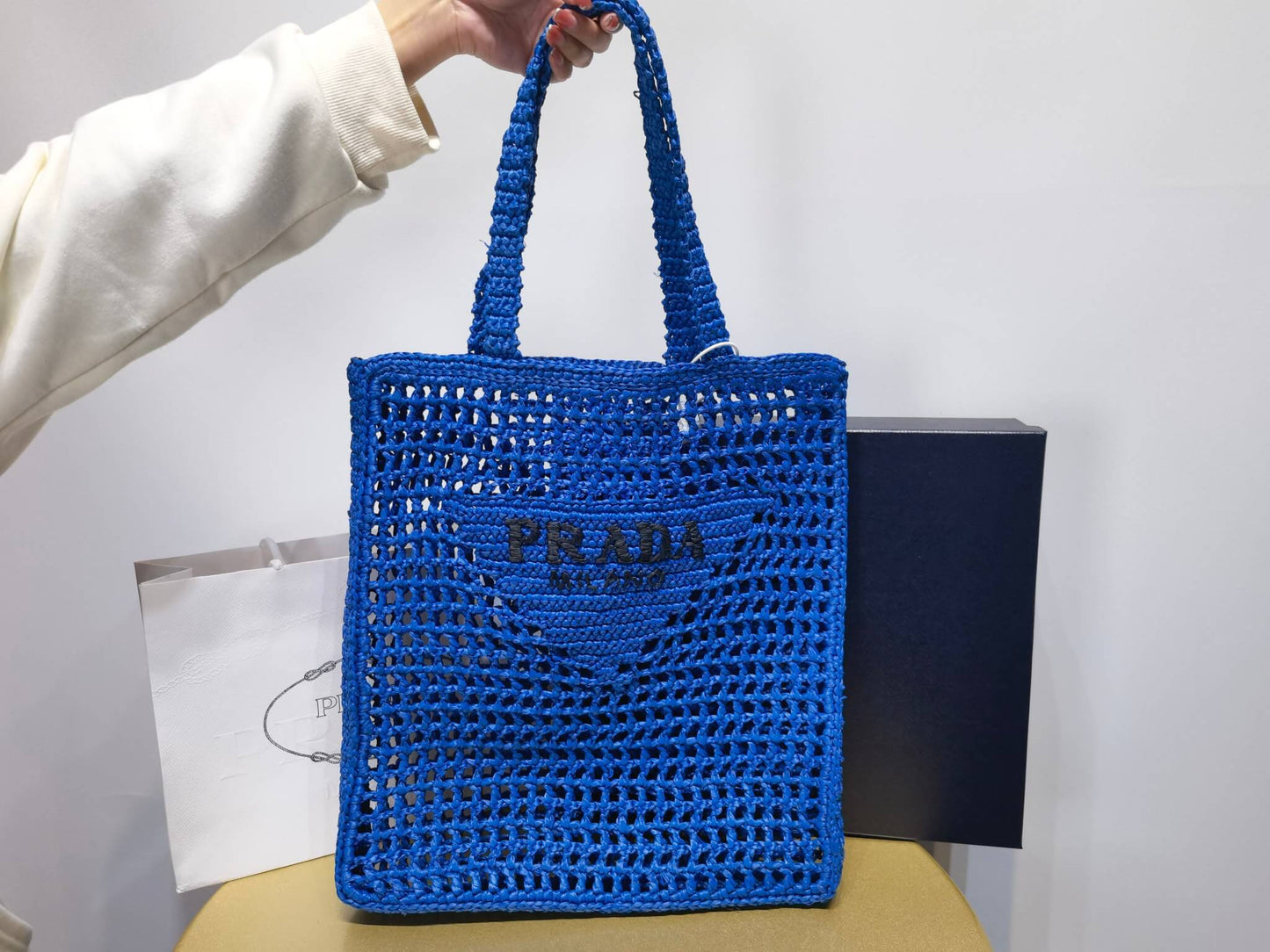 PRA 1BG393 Coconut fiber Tote bag 36CM blue