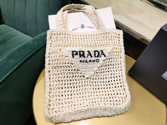 PRA 1BG393 Coconut fiber Tote bag 36CM dirty white