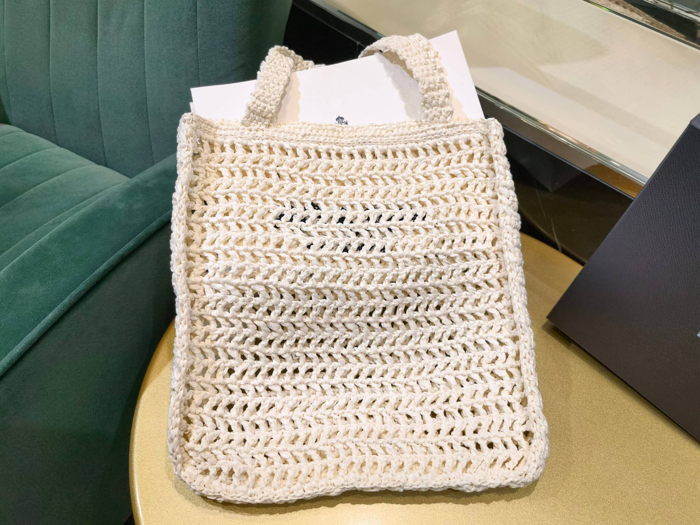 PRA 1BG393 Coconut fiber Tote bag 36CM dirty white