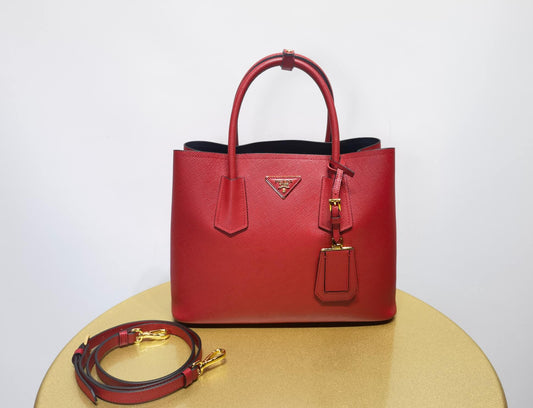 PRA 1BG775 Handbag Double Saffiano 33CM red Lambskin