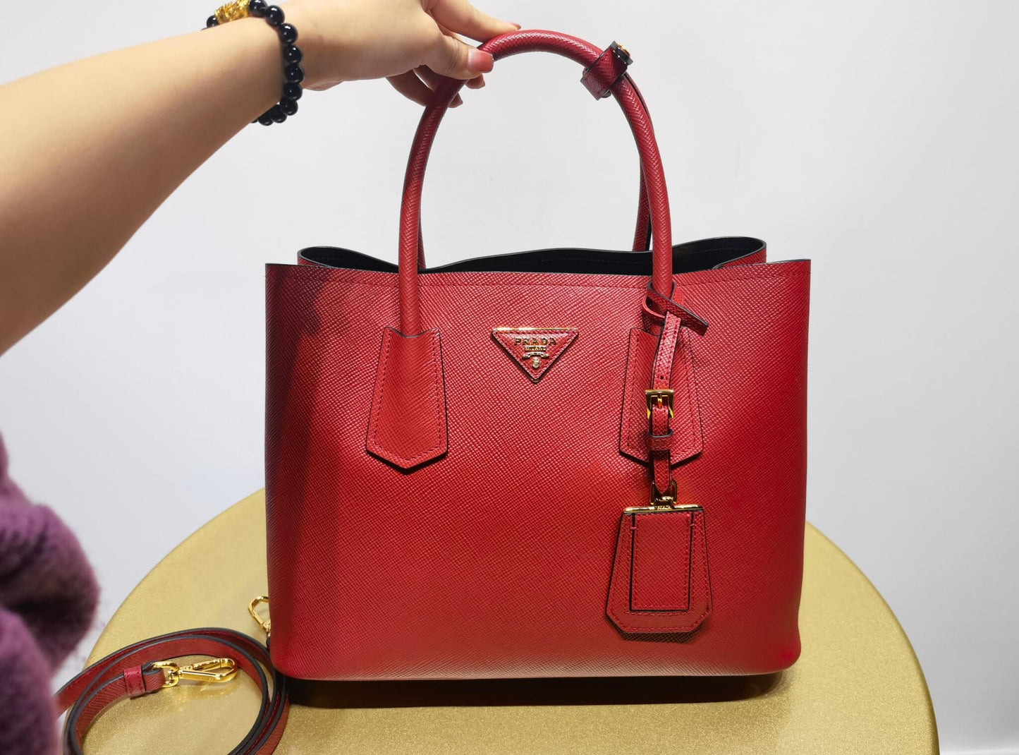 PRA 1BG775 Handbag Double Saffiano 33CM red Lambskin