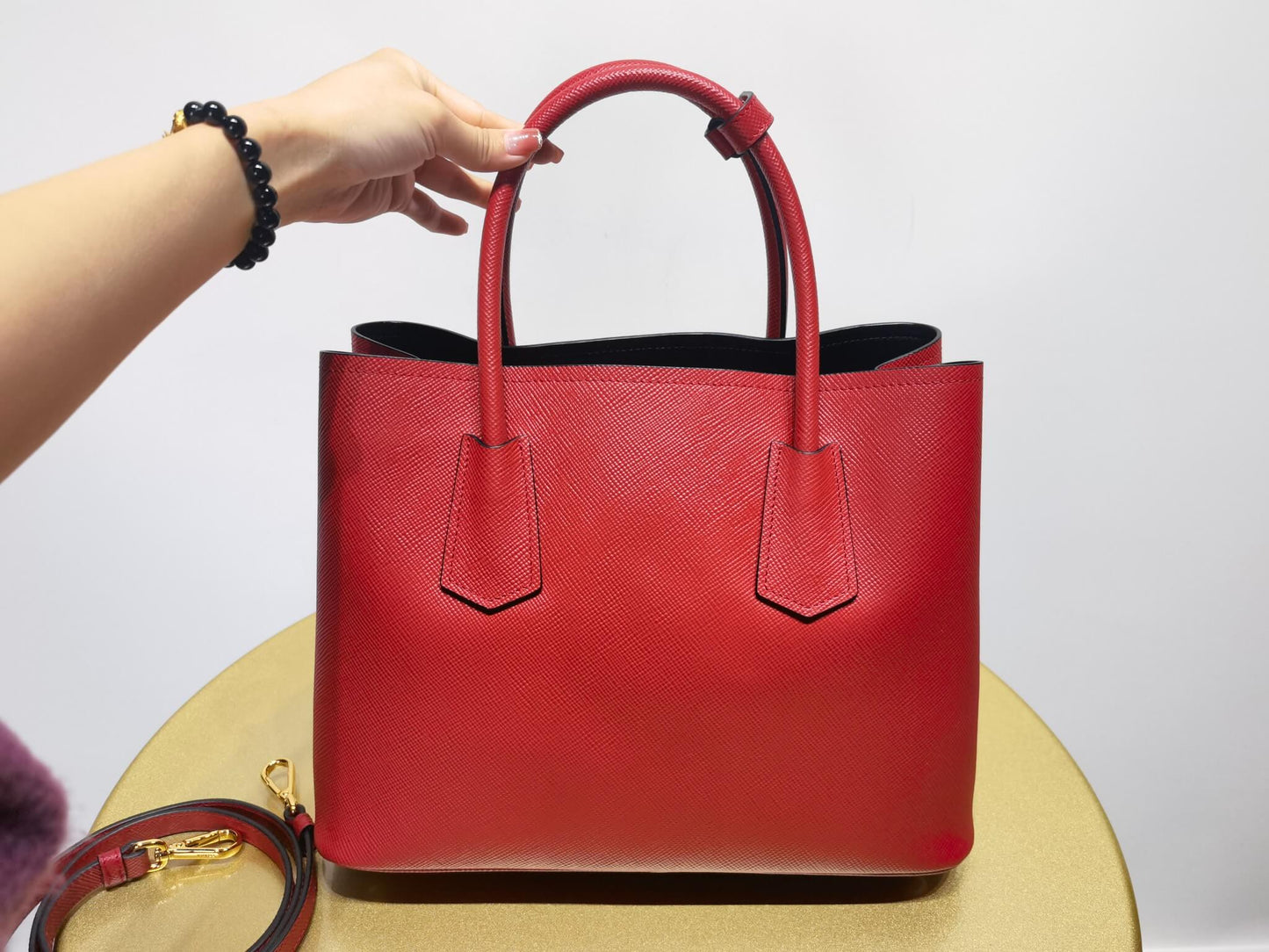 PRA 1BG775 Handbag Double Saffiano 33CM red Lambskin