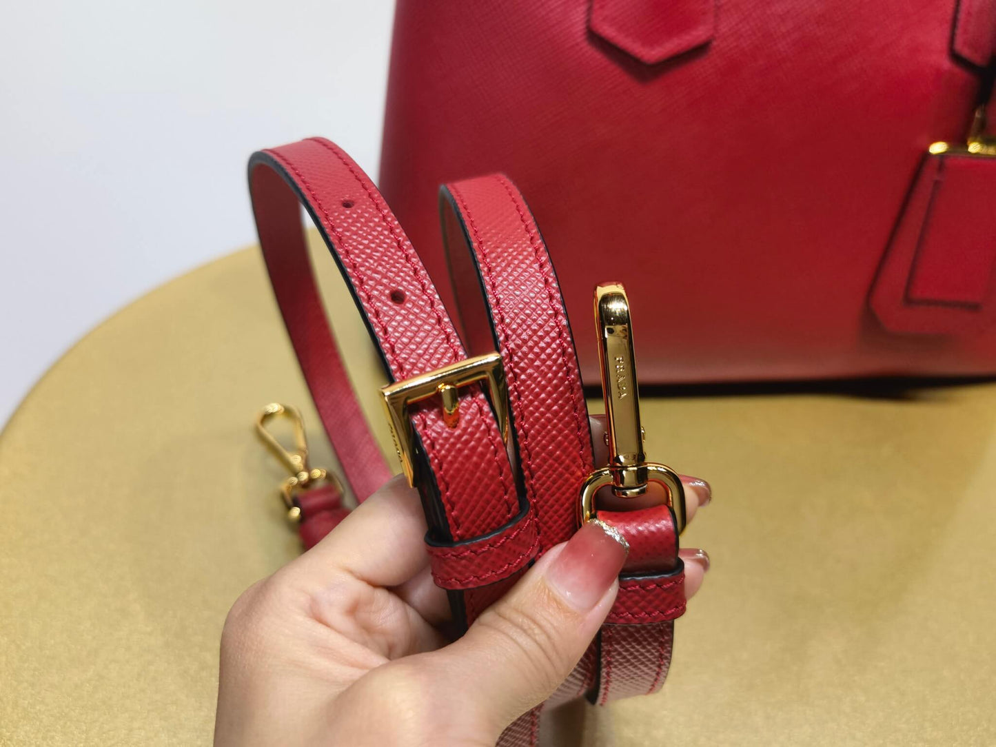 PRA 1BG775 Handbag Double Saffiano 33CM red Lambskin