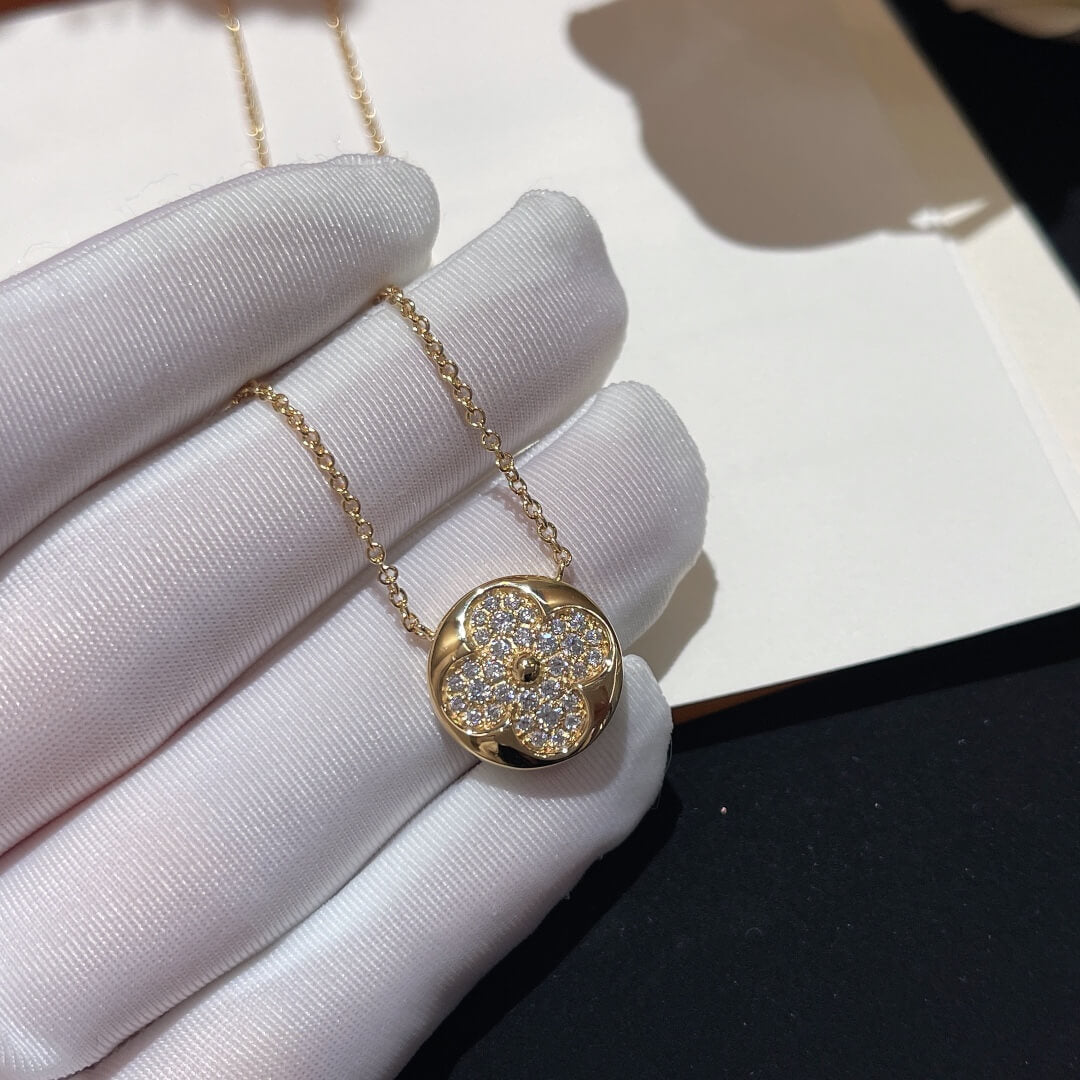 VD039 Round Leaf Flower Full Diamond Necklace Free shipping