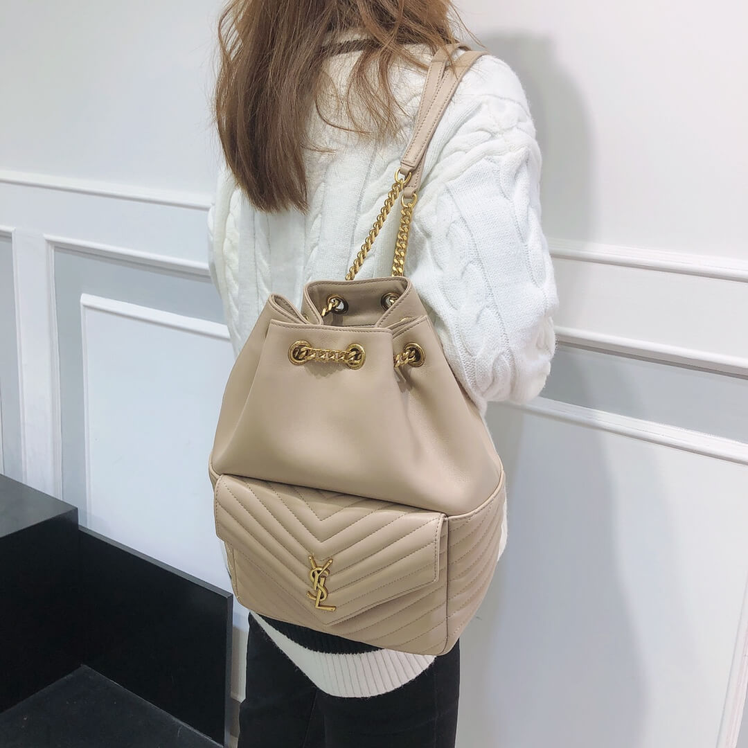 YSL 672609 backpack Leather black apricot white