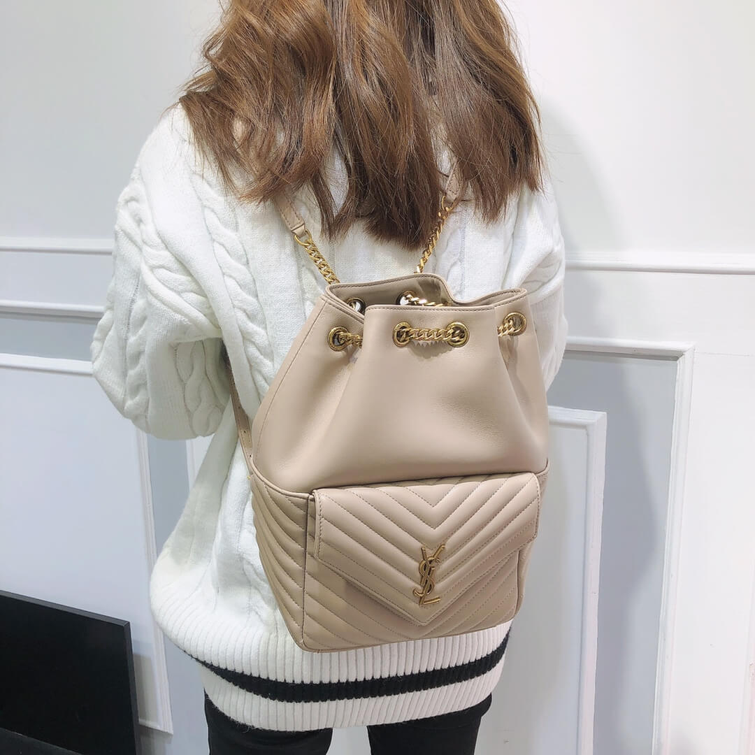 YSL 672609 backpack Leather black apricot white