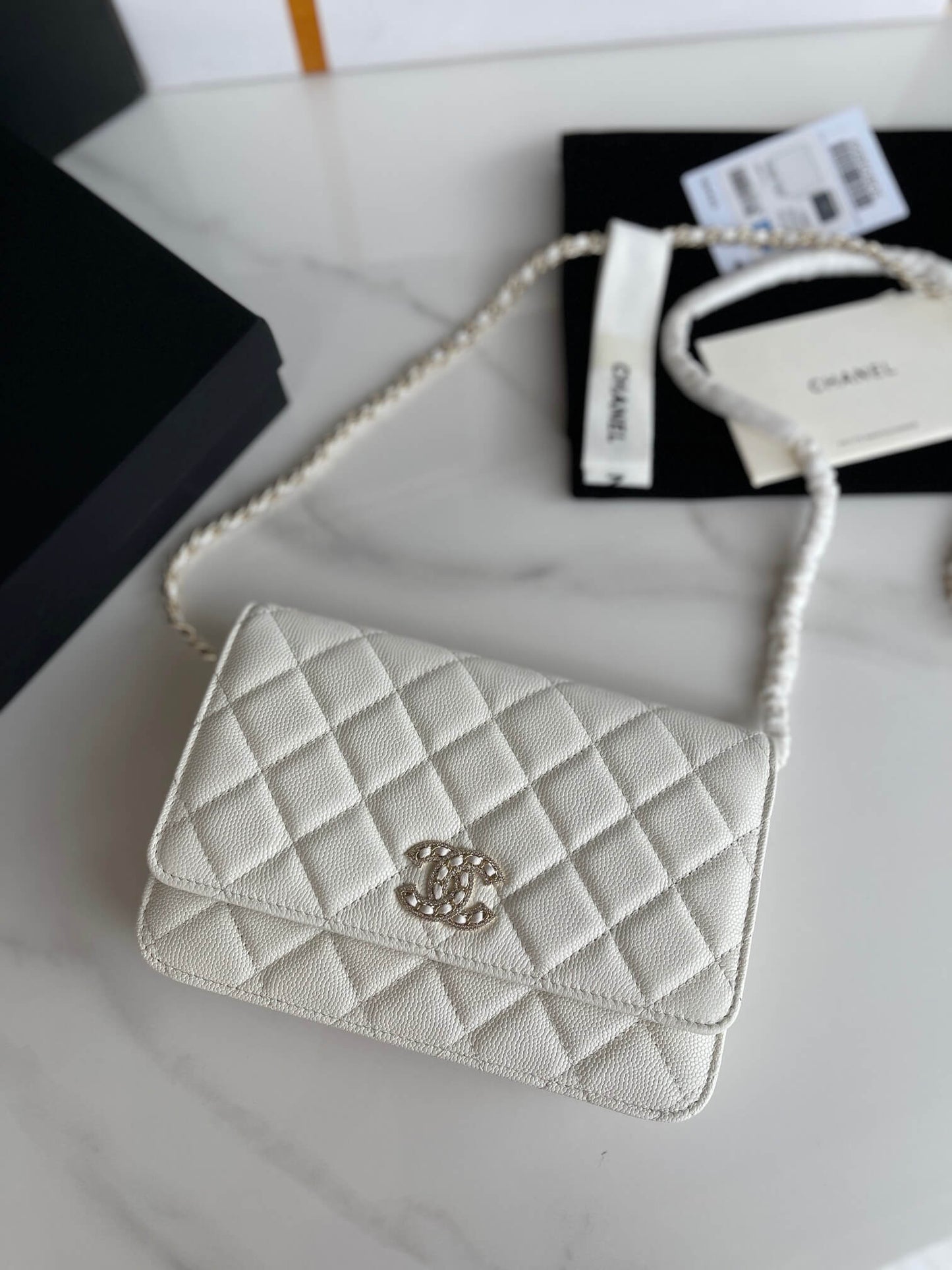 CHA AP2734 Woc blingbling shoulder bag cross body bags Leather black white 19cm