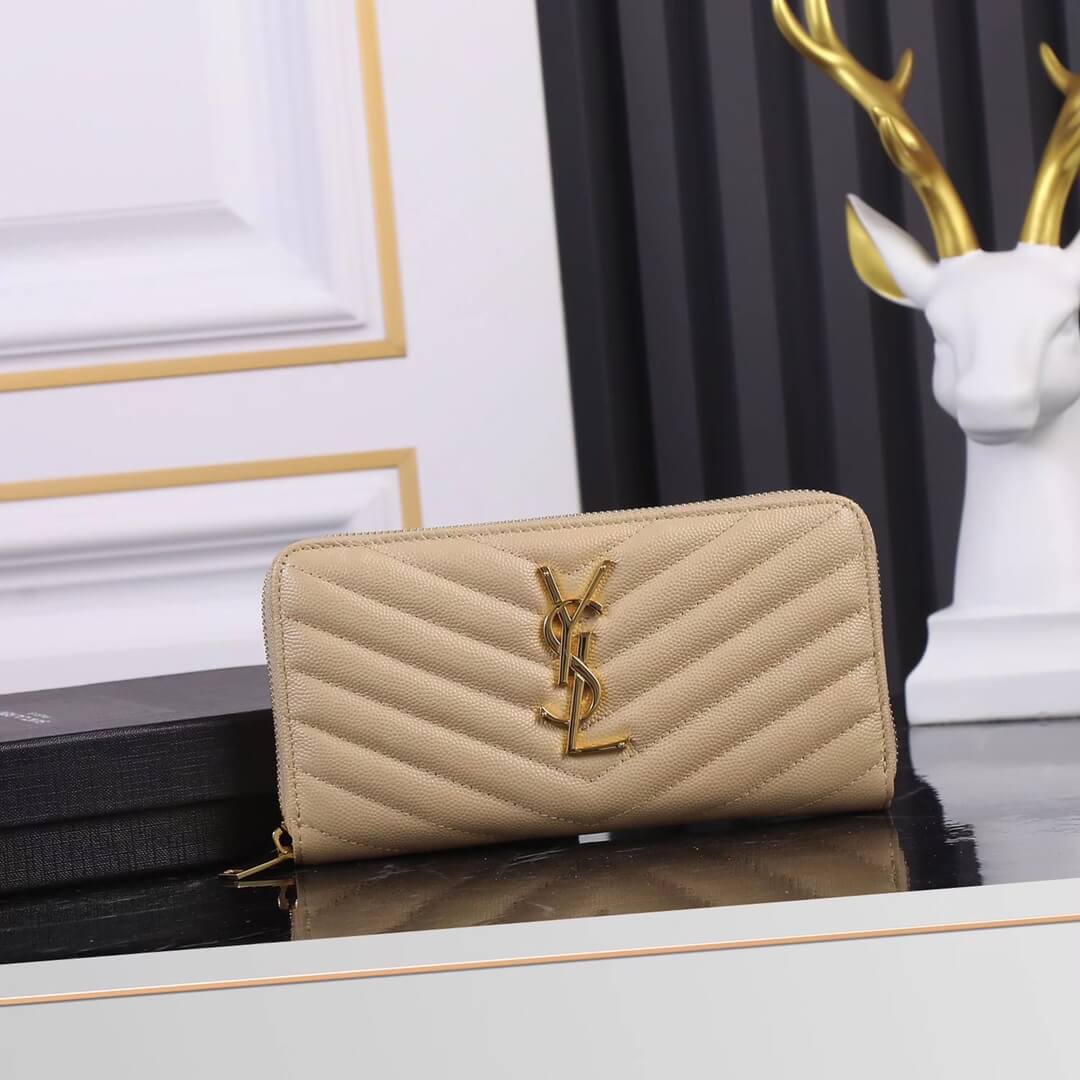 YS-L Wallet Apricot Caviar Leather  Golden Hardware Free Shipping 358094