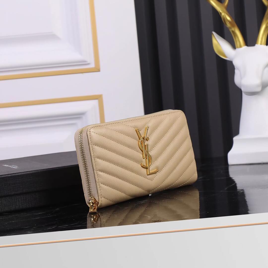 YS-L Wallet Apricot Caviar Leather  Golden Hardware Free Shipping 358094