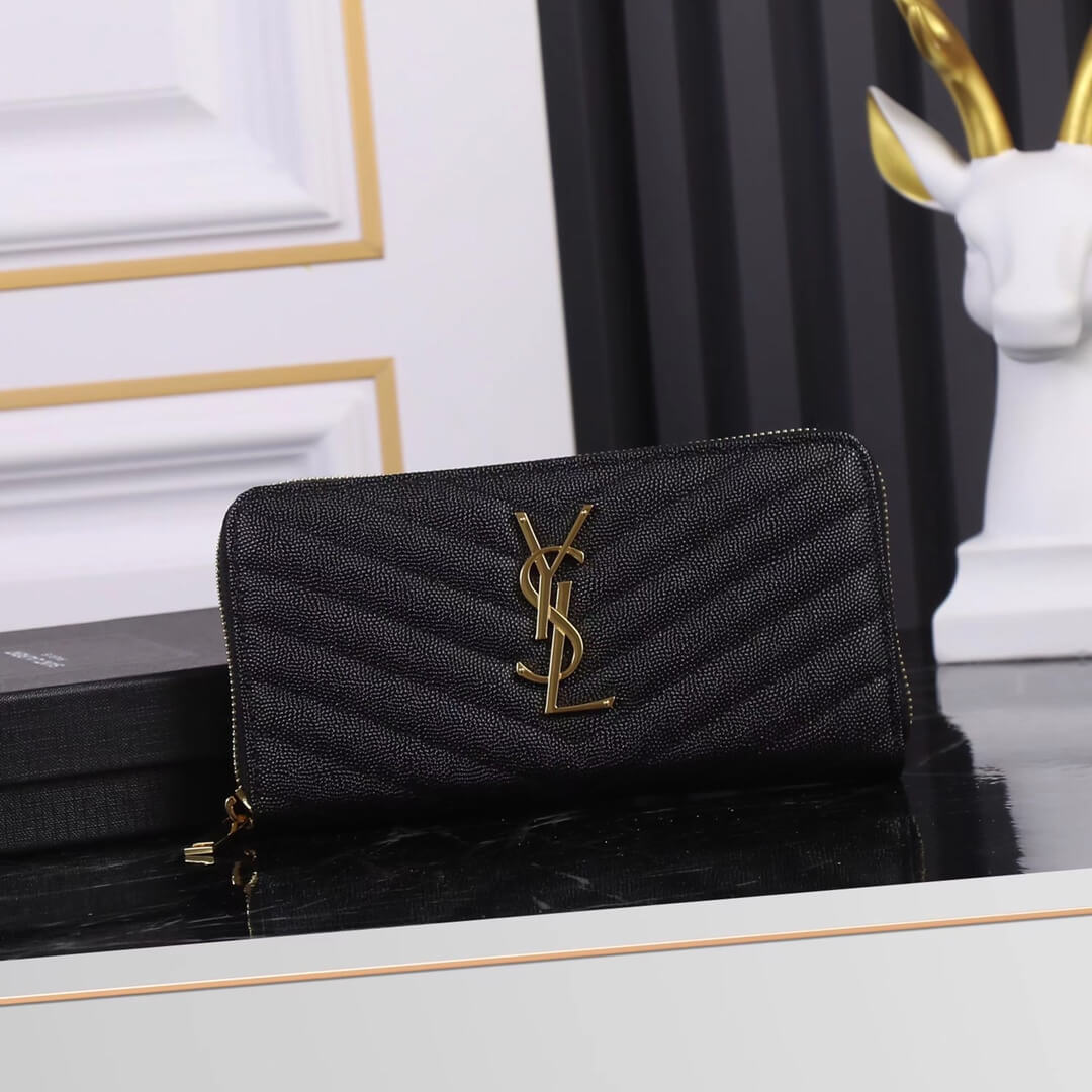 YS-L358094 wallet black golden color Leather Free shipping