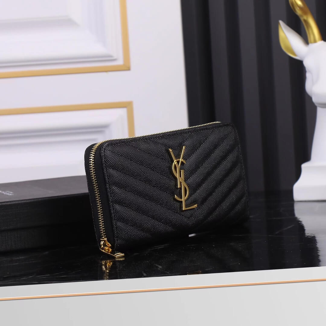 YS-L358094 wallet black golden color Leather Free shipping