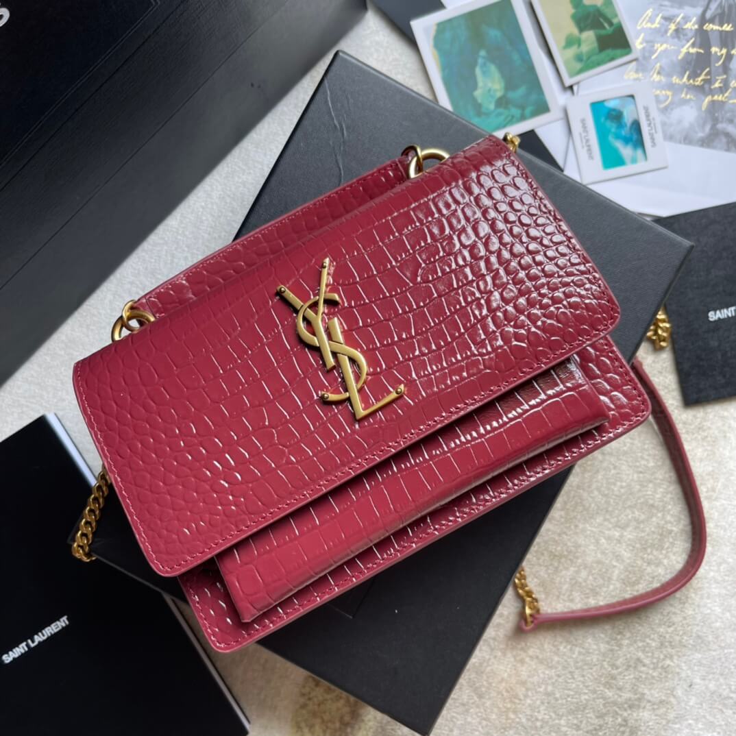 YS-L533026 shoulder bag red metallic silvergolden color Leather