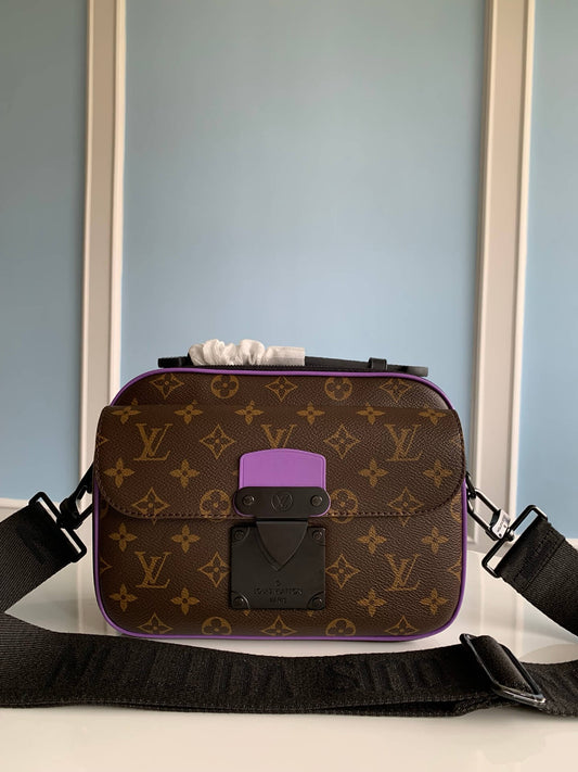 M46246 S LOCK MESSENGER  Monogram Macassar purple man bag Sac Plat shoulder bag