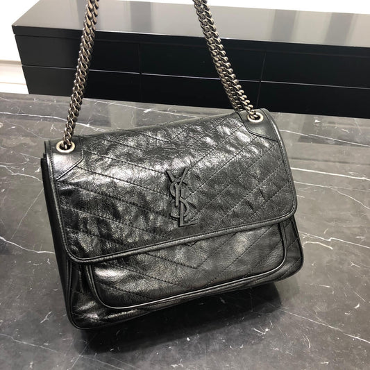 black ysl shoulder bag silver  hardware