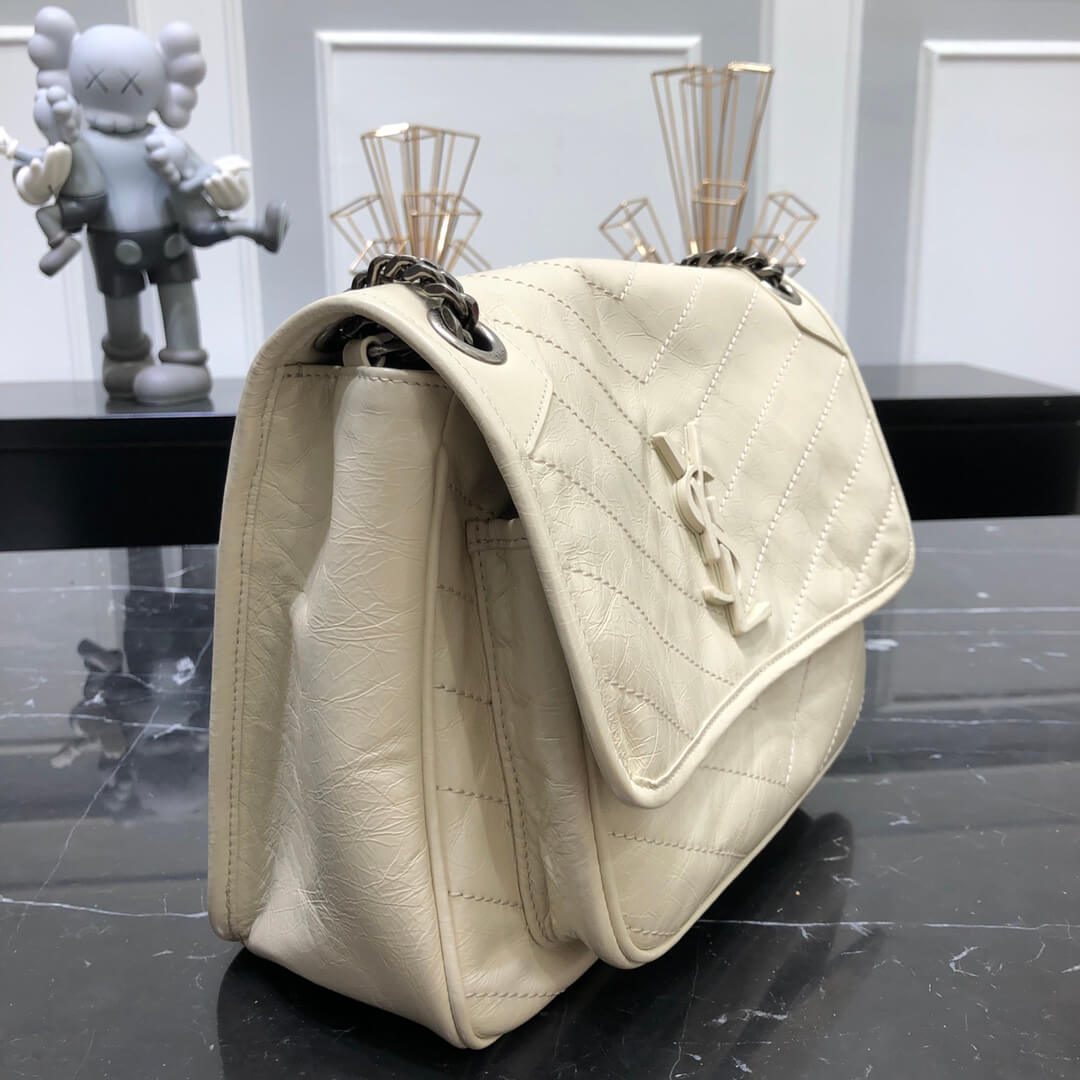 YSL NIKI medium 28cm cream white fold retro leaher shoulder bag 633158