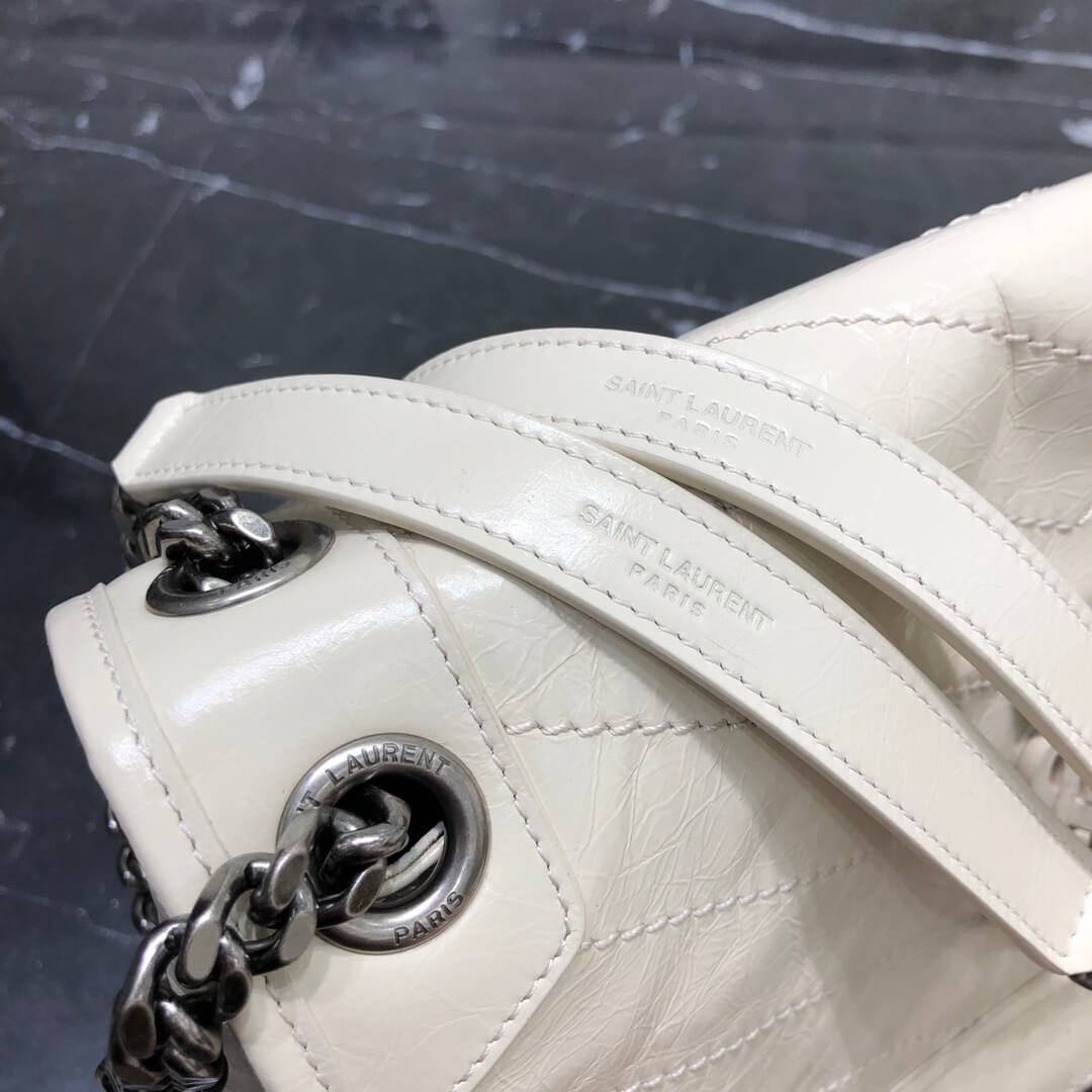 YSL NIKI medium 28cm cream white fold retro leaher shoulder bag 633158