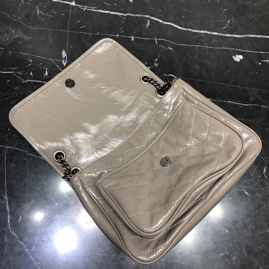 YSL NIKI medium 28cm new light grey fold retro leaher shoulder bag 633158